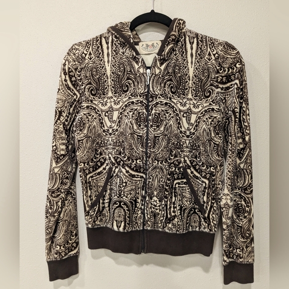Juicy Couture Jackets & Blazers - Juicy Couture Y2K Vintage Medium Brown Paisley Velour Full Zip Hoodie Ja…